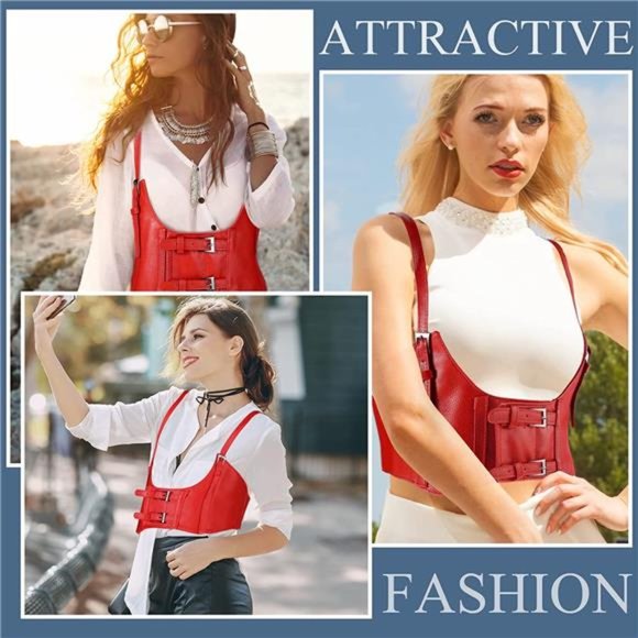 Leather Corset Belt with Straps Faux Leather Corset Women Corset Waist Belt main image 6